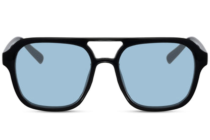 Blue tinted aviator sunglasses designed for street style and everyday fashion with a bold edge