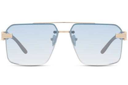 Blue tinted oversized square sunglasses with UV400 protection, combining retro design with modern comfort