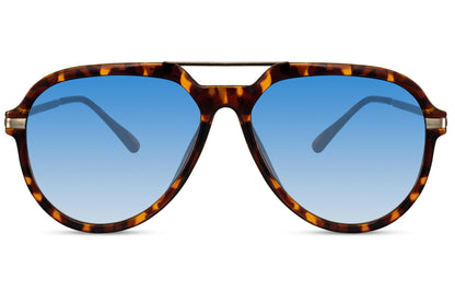 Blue lens aviator sunglasses with bold frame, ideal for fashion outfits, street style looks, and modern summer styling