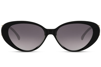 Bold black cat eye sunglasses with wide frame design and UV protection lenses