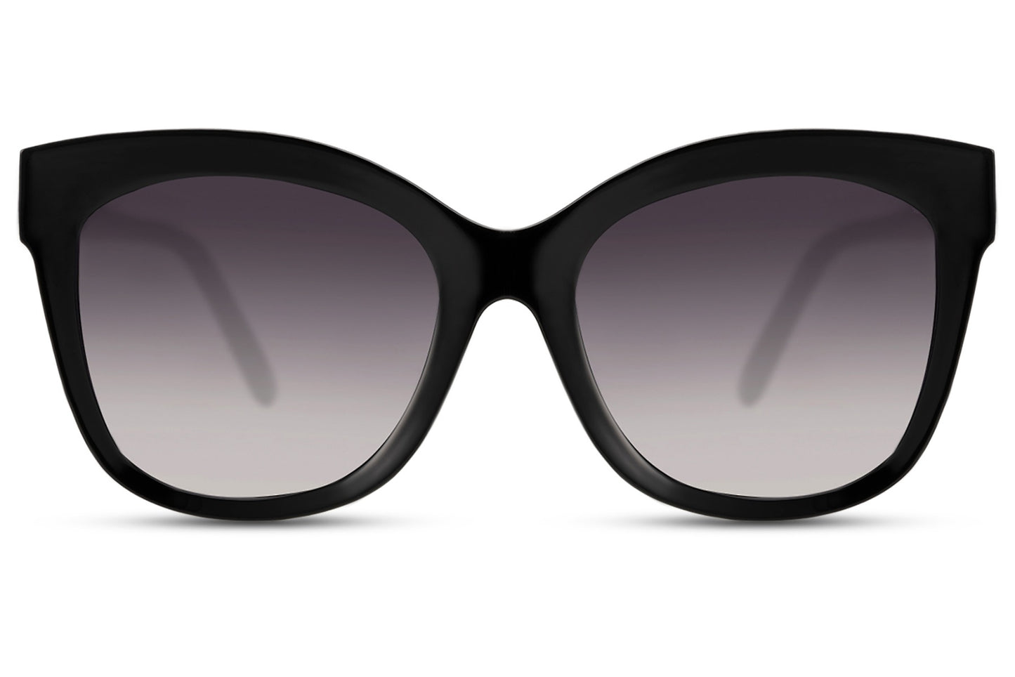 Bold eco cat eye sunglasses with black gradient lenses made from recycled materials and offering UV protection