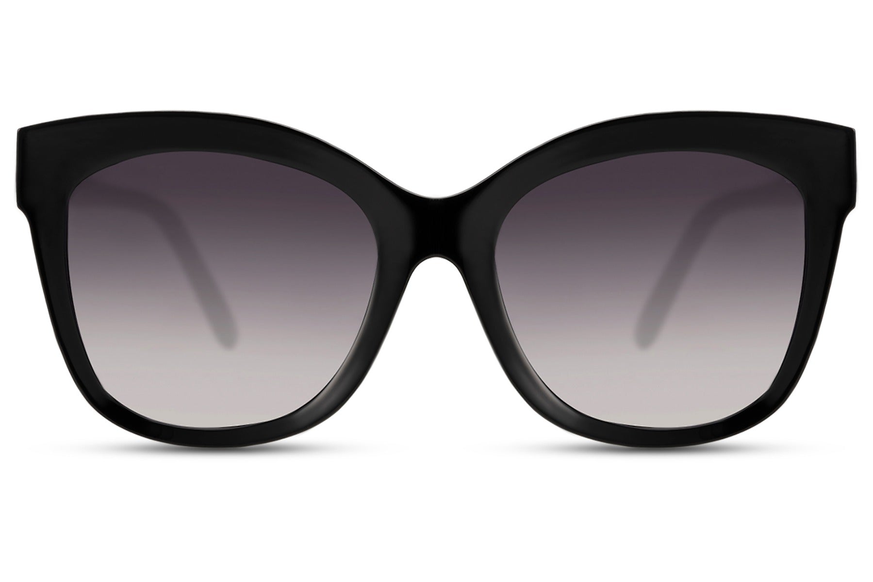 Bold eco cat eye sunglasses with black gradient lenses made from recycled materials and offering UV protection