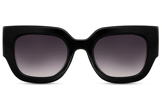 Bold frame cat eye sunglasses in black with oversized design and UV protection for everyday wear