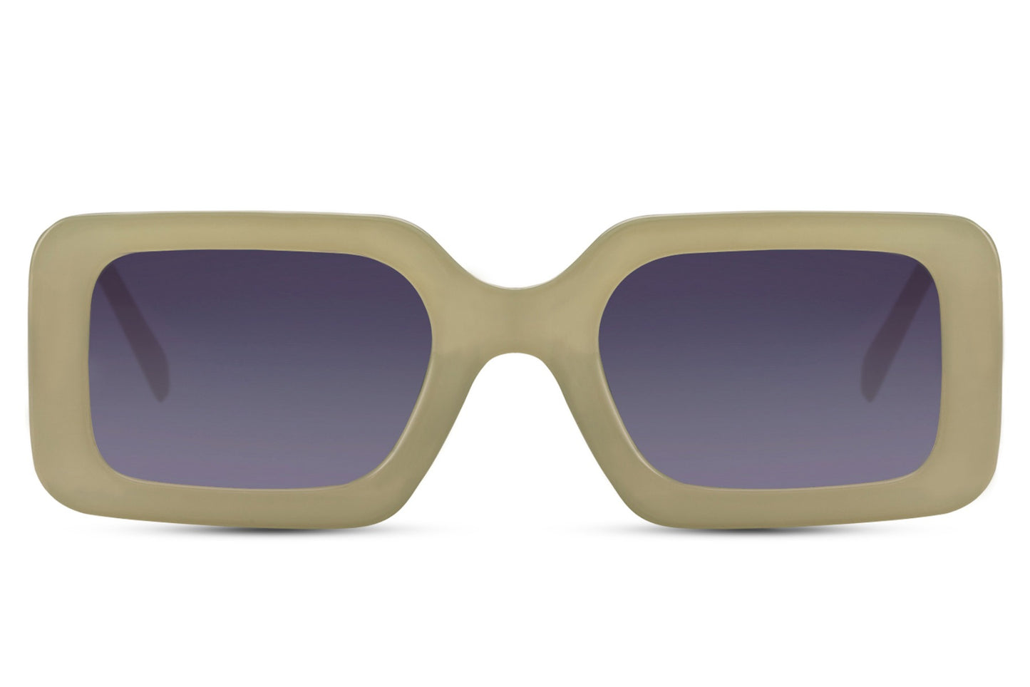 Oversized rectangle sunglasses with beige frame and purple lenses by Sunglass Station, unisex eyewear with a bold fashion-forward appearance