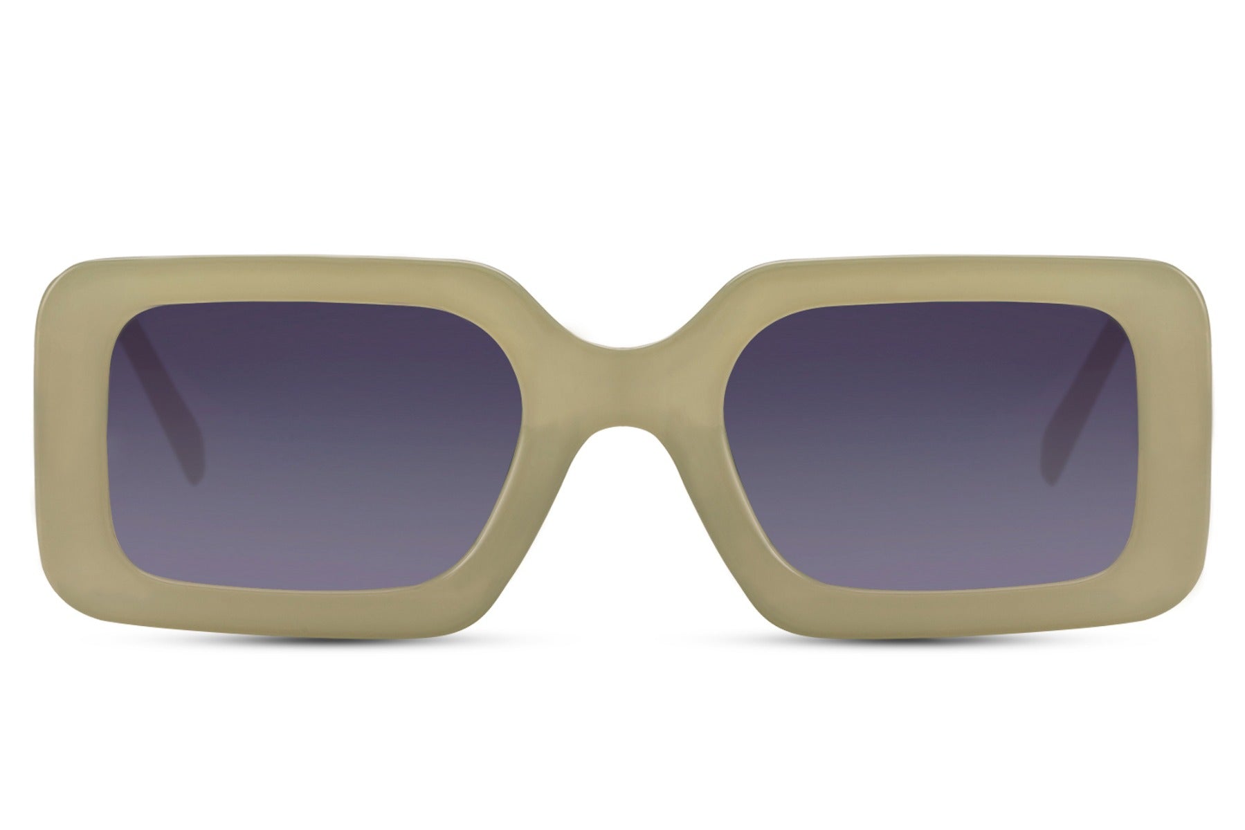Oversized rectangle sunglasses with beige frame and purple lenses by Sunglass Station, unisex eyewear with a bold fashion-forward appearance