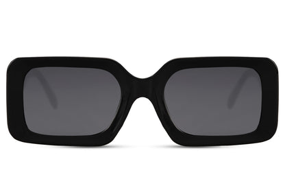 Bold oversized rectangle sunglasses with black frame and dark lenses by Sunglass Station, unisex eyewear with a strong statement design and UV protection, available online with free shipping across the UK and Europe