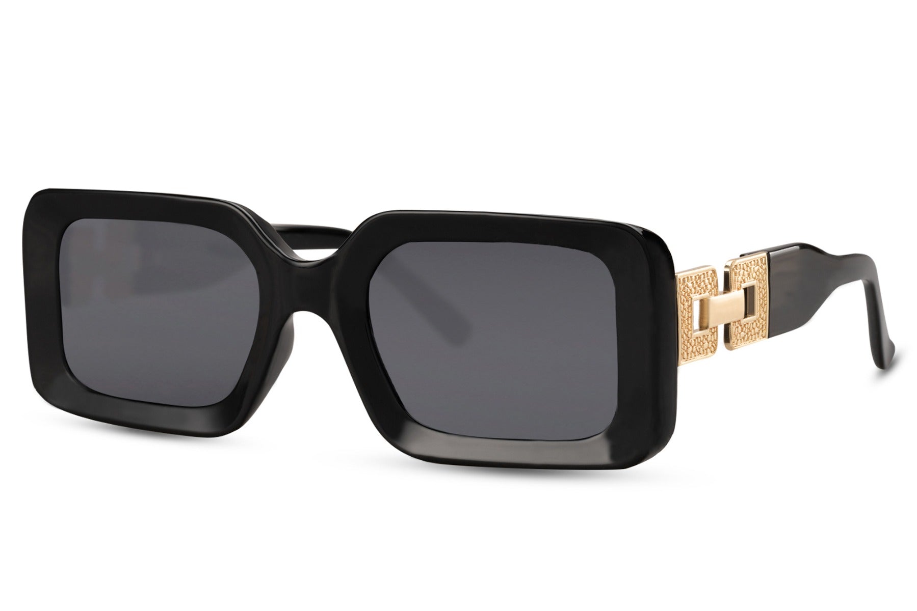 Oversized rectangle sunglasses with thick black frame and grey lenses by Sunglass Station, bold unisex eyewear designed for a strong and structured look