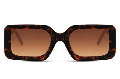 Bold rectangle sunglasses with tortoiseshell frame and brown lenses by Sunglass Station, oversized unisex eyewear with a classic yet strong design