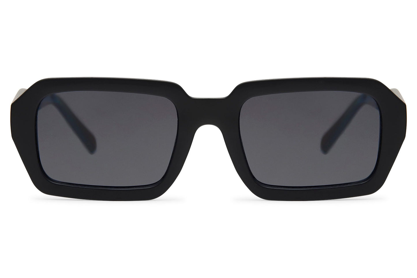 Black bold rectangle sunglasses with dark lenses by Sunglass Station, sleek unisex eyewear with a strong modern silhouette and minimalist finish