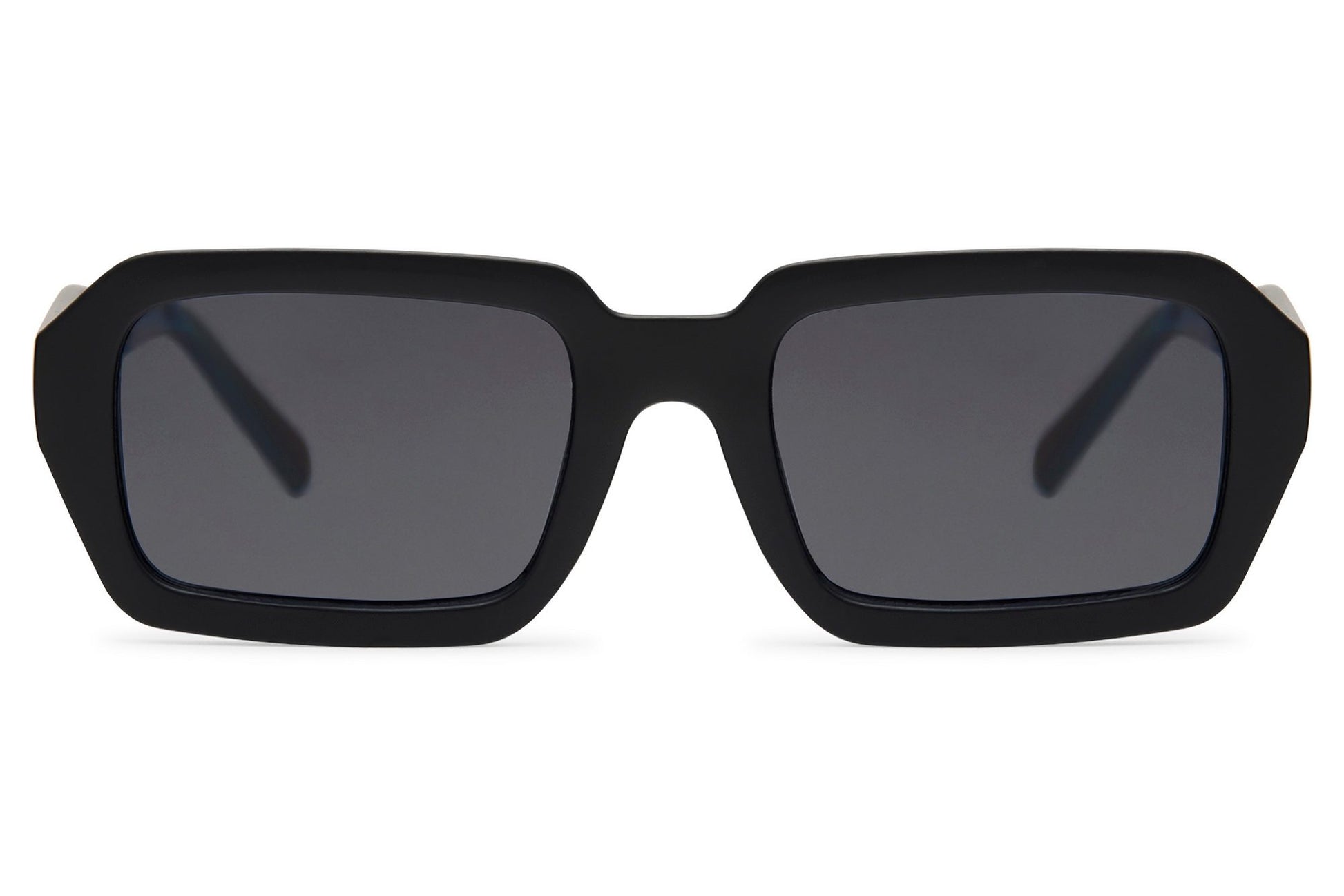 Black bold rectangle sunglasses with dark lenses by Sunglass Station, sleek unisex eyewear with a strong modern silhouette and minimalist finish