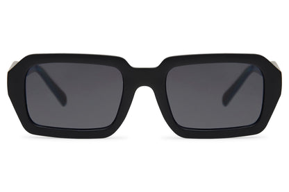 Black bold rectangle sunglasses with dark lenses by Sunglass Station, sleek unisex eyewear with a strong modern silhouette and minimalist finish