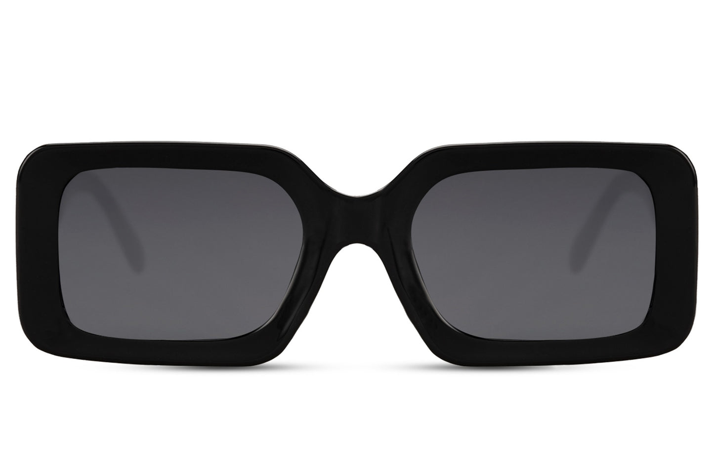 Oversized rectangle sunglasses with black frame and dark lenses by Sunglass Station, bold unisex eyewear with a compact structured fit