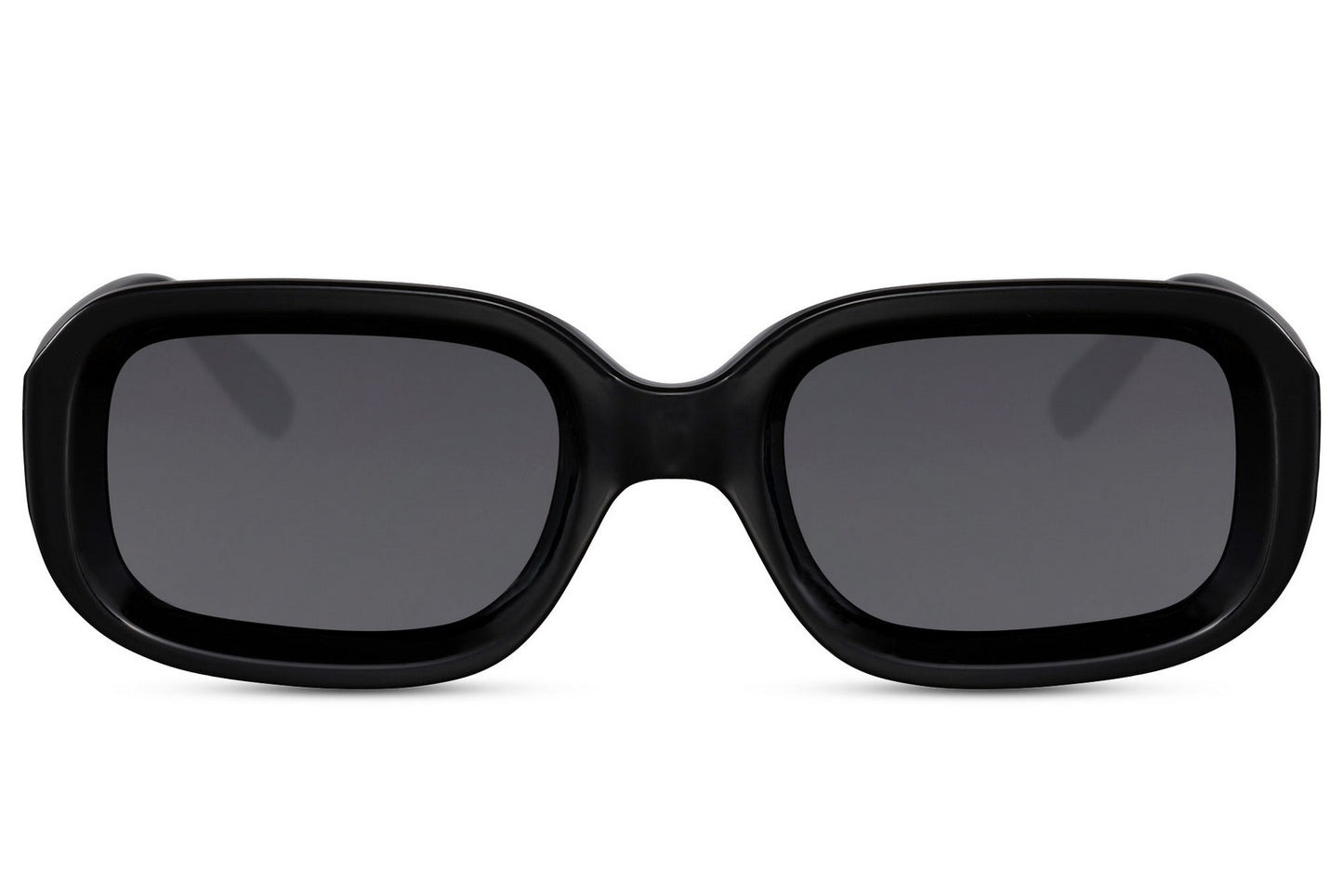 Bold frame rectangle sunglasses with black frame and dark lenses by Sunglass Station, unisex eyewear with UV protection and everyday wearability