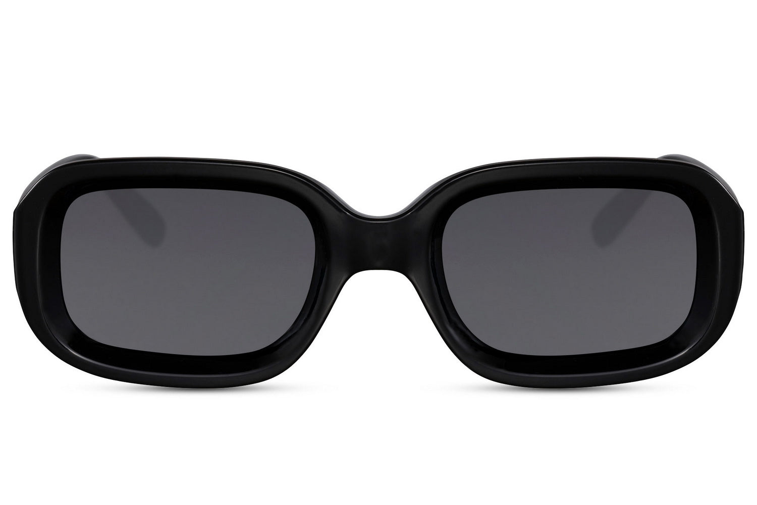 Bold frame rectangle sunglasses with black frame and dark lenses by Sunglass Station, unisex eyewear with UV protection and everyday wearability