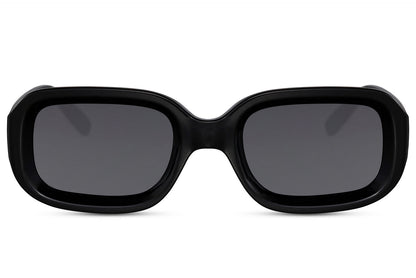 Bold frame rectangle sunglasses with black frame and dark lenses by Sunglass Station, unisex eyewear with UV protection and everyday wearability