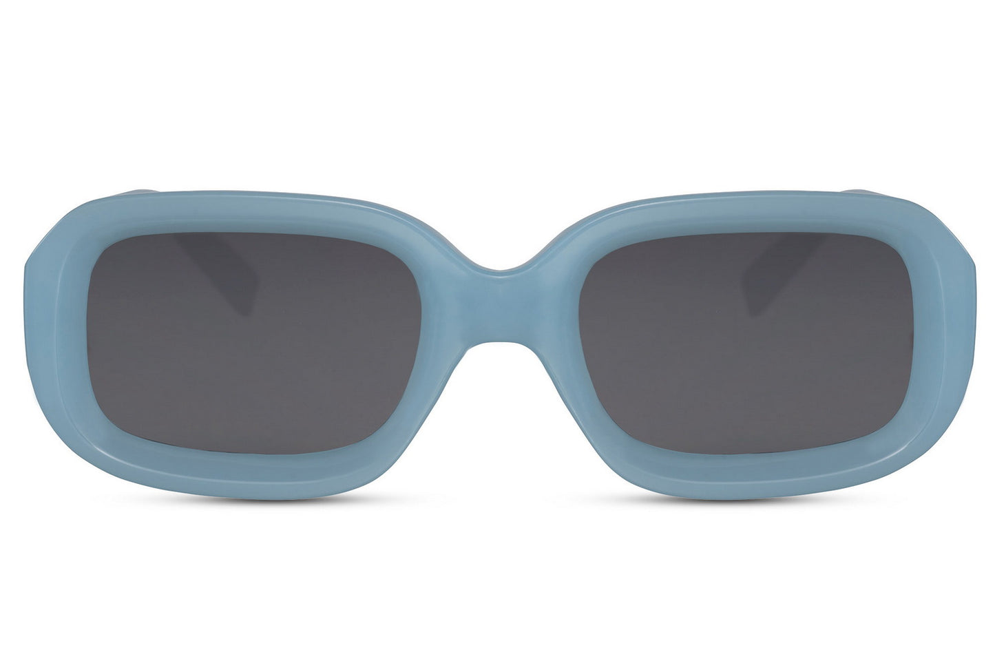Chunky rectangle sunglasses with blue frame and dark lenses by Sunglass Station, unisex eyewear designed for comfort and bold styling