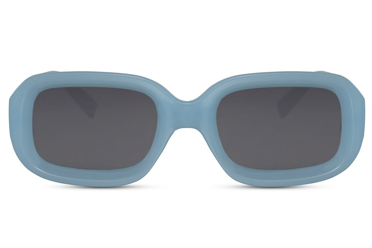 Chunky rectangle sunglasses with blue frame and dark lenses by Sunglass Station, unisex eyewear designed for comfort and bold styling