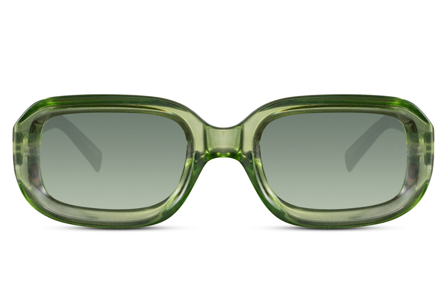 Rectangle sunglasses with green frame and lenses by Sunglass Station, bold unisex eyewear with a thick frame and modern design