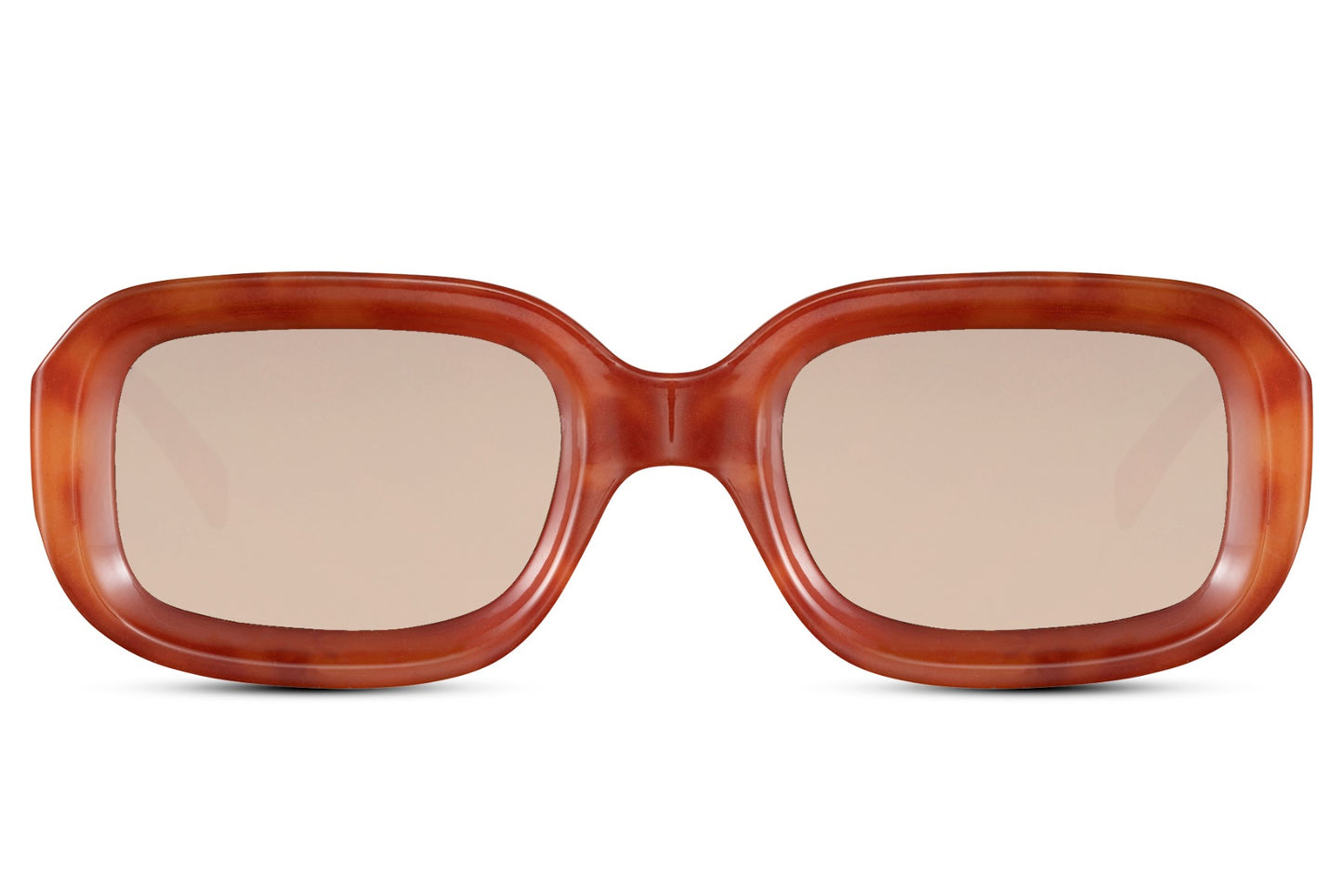 Bold frame rectangle sunglasses with orange frame and clear lenses by Sunglass Station, unisex eyewear with a thick structured design