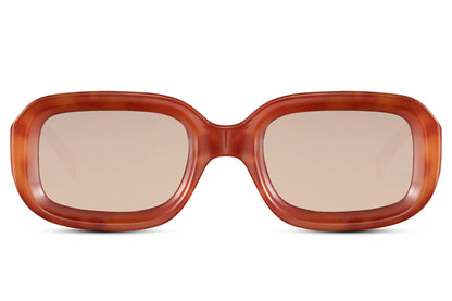 Bold rectangle sunglasses with orange frame and light lenses by Sunglass Station, unisex eyewear with a thick frame design and UV protection, available with free shipping across the UK and Europe