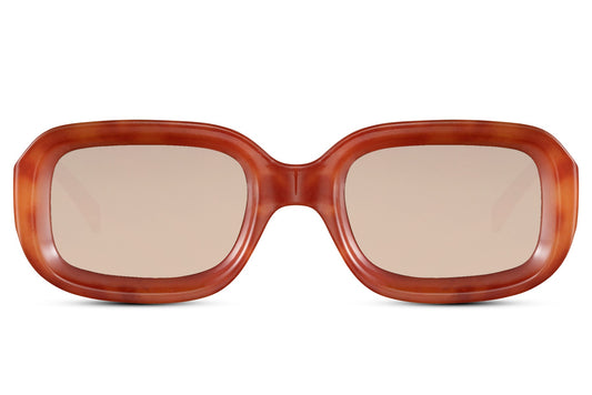 Bold rectangle sunglasses with orange frame and light lenses by Sunglass Station, unisex eyewear with a thick frame design and UV protection, available with free shipping across the UK and Europe