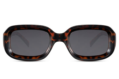 Bold rectangle sunglasses with tortoiseshell frame and dark lenses by Sunglass Station, chunky unisex eyewear with a classic pattern