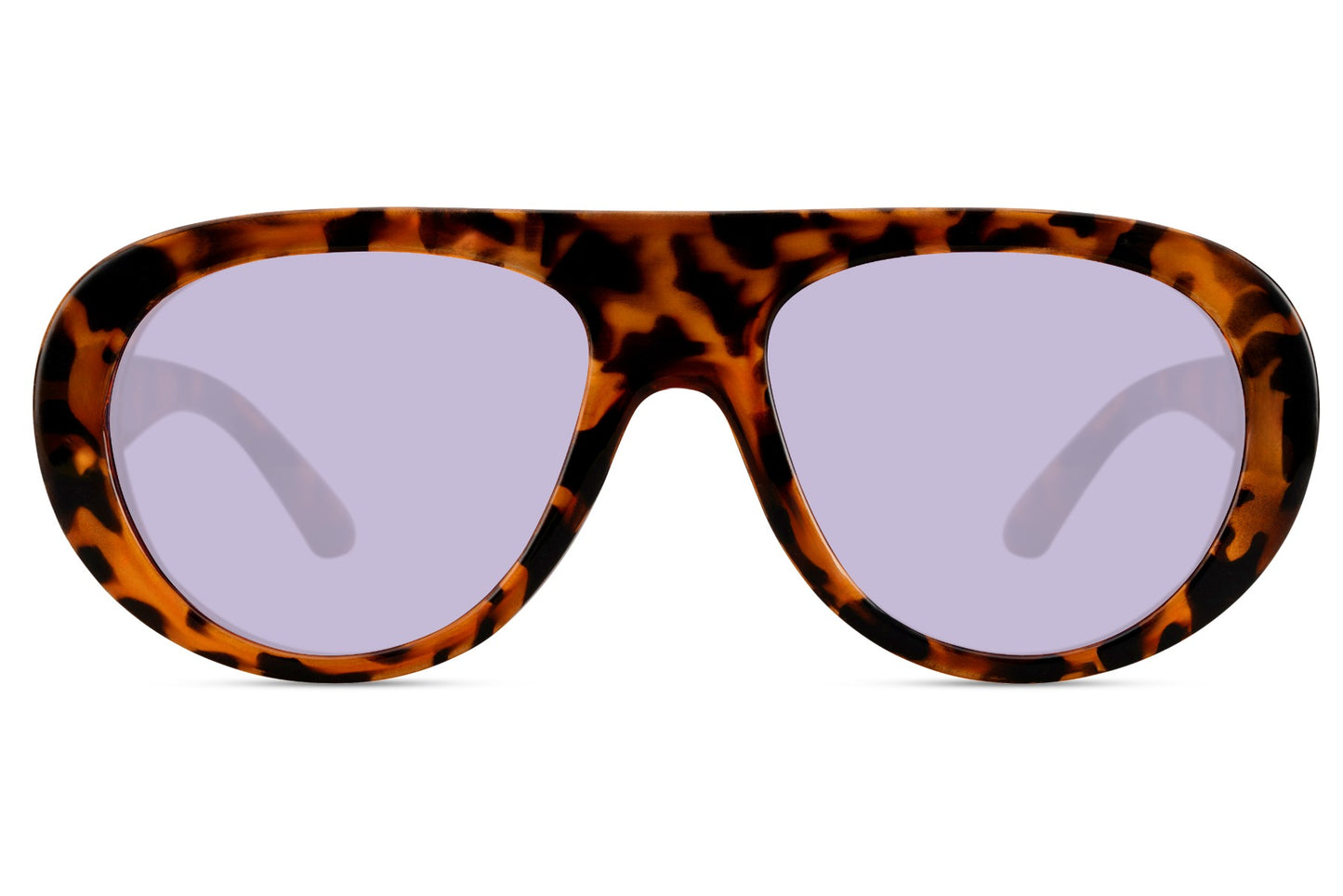 Bold trendy aviator sunglasses with tortoiseshell frame and purple tinted lenses, designed for a standout fashion statement