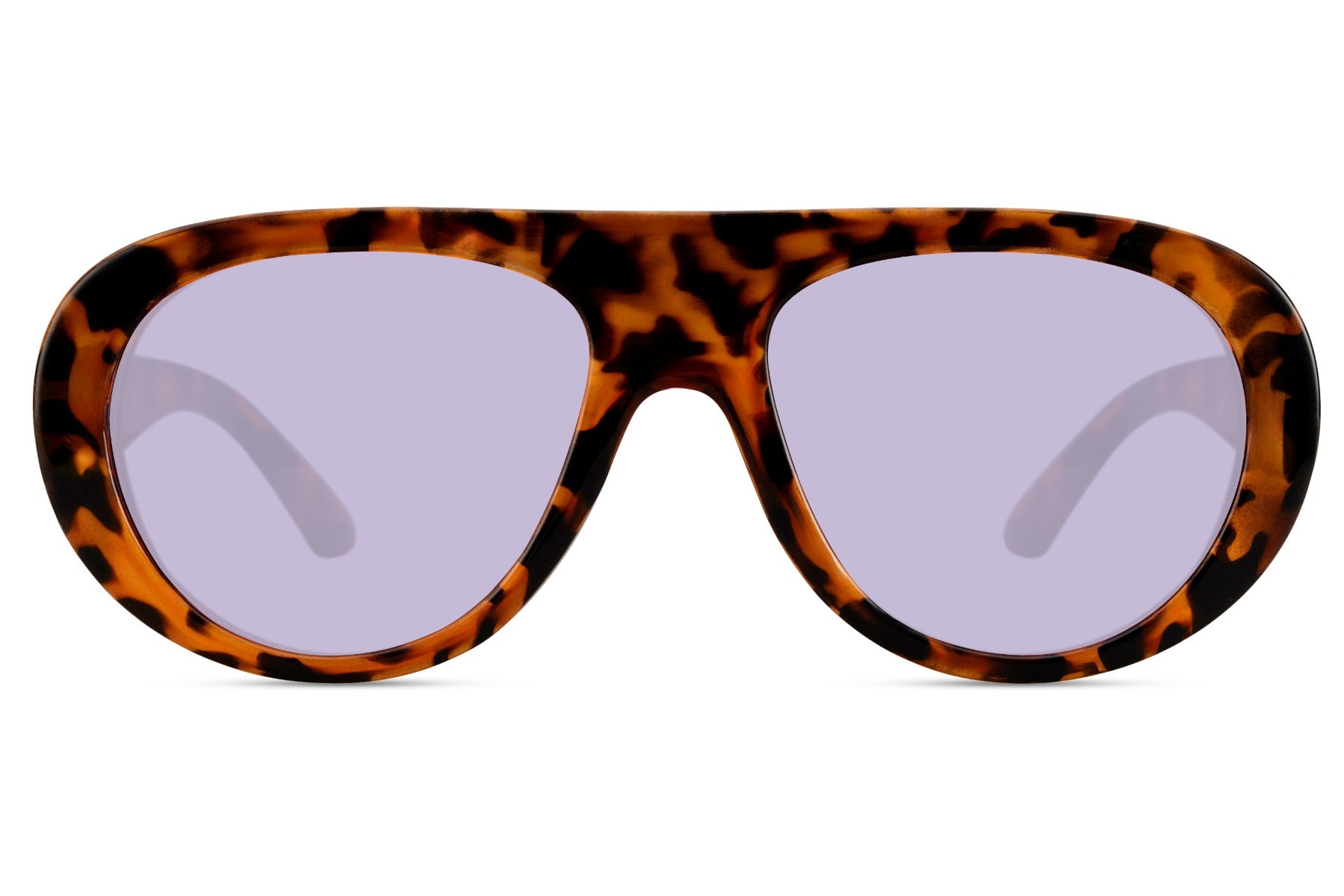 Bold trendy aviator sunglasses with tortoiseshell frame and purple tinted lenses, designed for a standout fashion statement