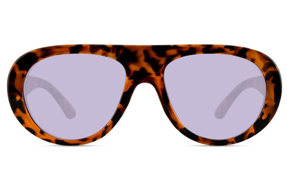 Bold trendy aviator sunglasses with tortoiseshell frame and purple tinted lenses, designed for a standout fashion statement