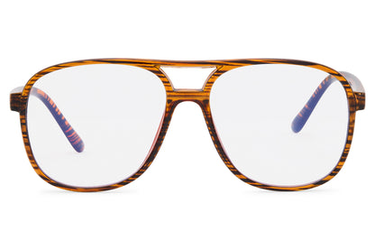 Brown frame aviator eyeglasses with blue light filter, offering a classic look for everyday use and prolonged screen time