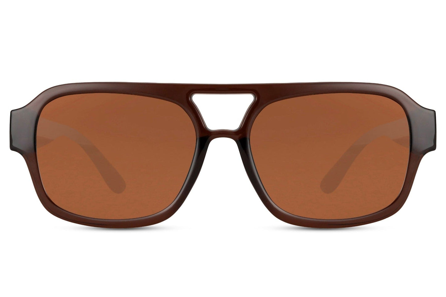 Brown aviator sunglasses with an eco-friendly retro frame, offering a lightweight and timeless everyday look