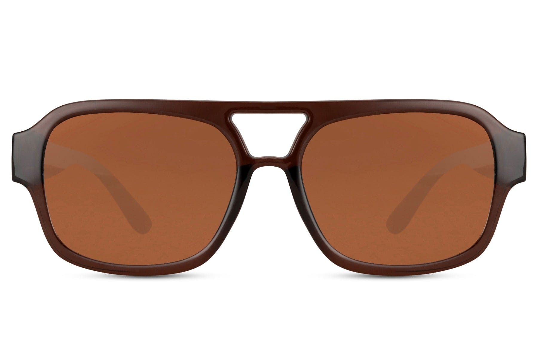 Brown aviator sunglasses with an eco-friendly retro frame, offering a lightweight and timeless everyday look