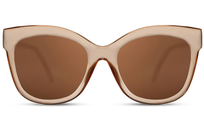 Brown cat eye sunglasses with eco-friendly frame and a classic oversized design for everyday style