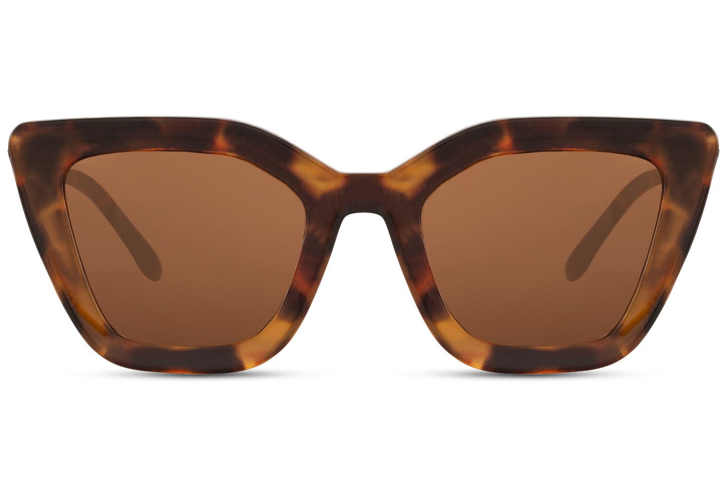Statement cat eye sunglasses with brown frame and tinted lenses, offering a warm-toned bold look for stylish everyday wear