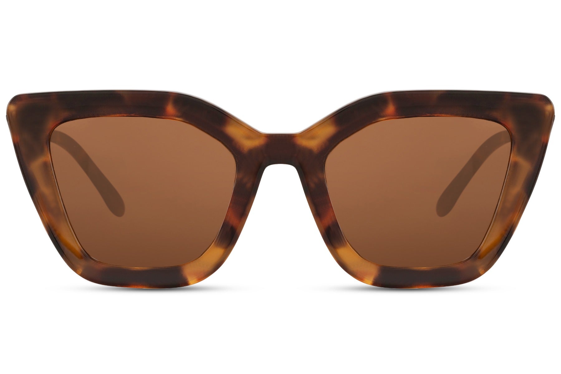 Statement cat eye sunglasses with brown frame and tinted lenses, offering a warm-toned bold look for stylish everyday wear
