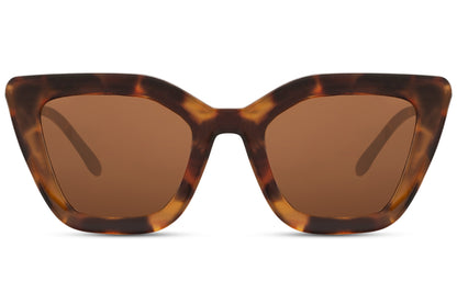Statement cat eye sunglasses with brown frame and tinted lenses, offering a warm-toned bold look for stylish everyday wear