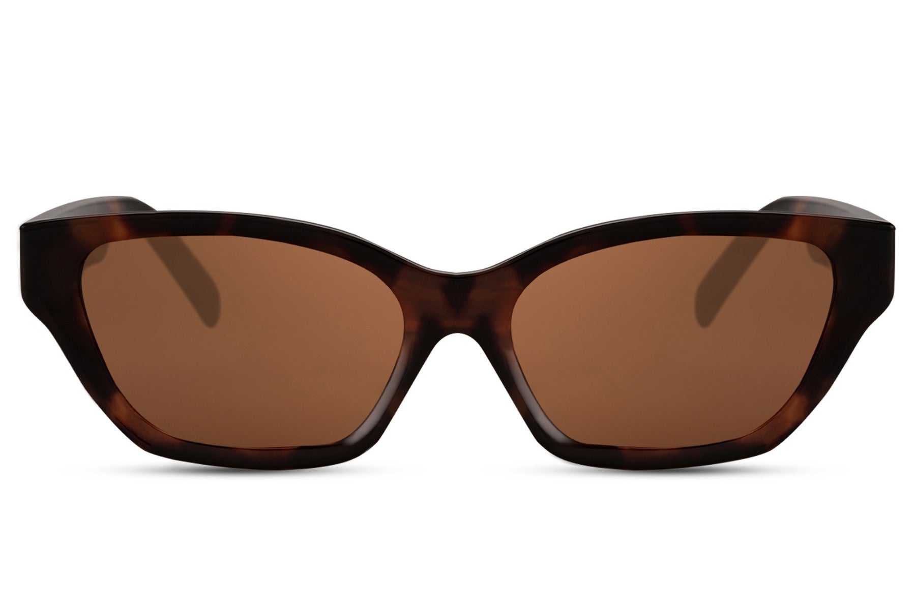 Modern cat eye sunglasses with warm brown frame and tinted lenses, combining understated design with eco-conscious materials