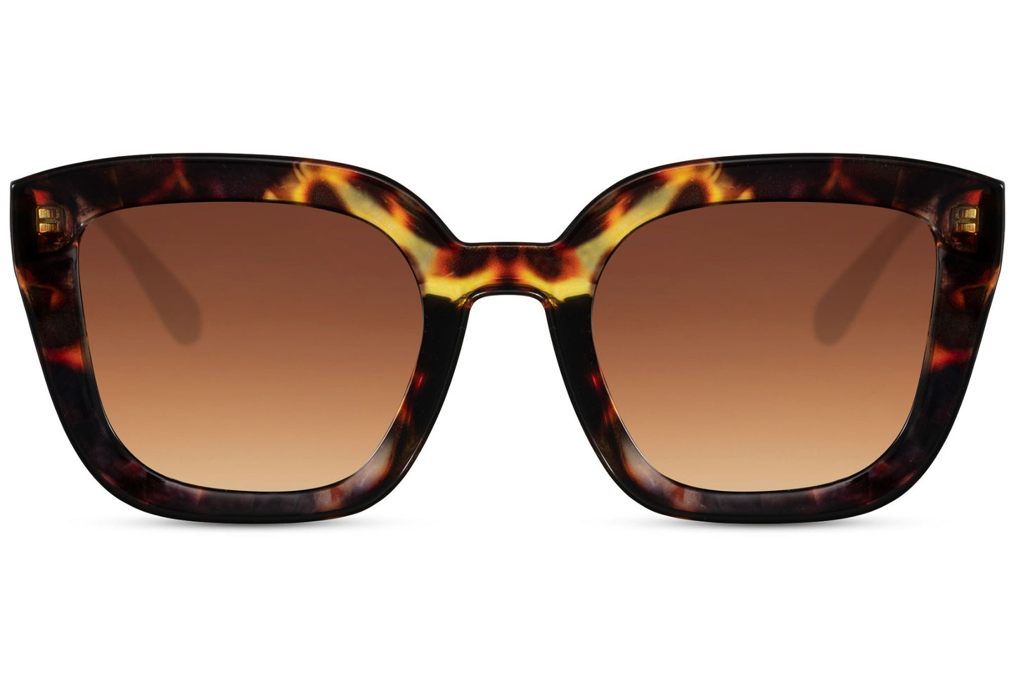 Brown geometric cat eye sunglasses with bold frame shape and tinted lenses for everyday wear