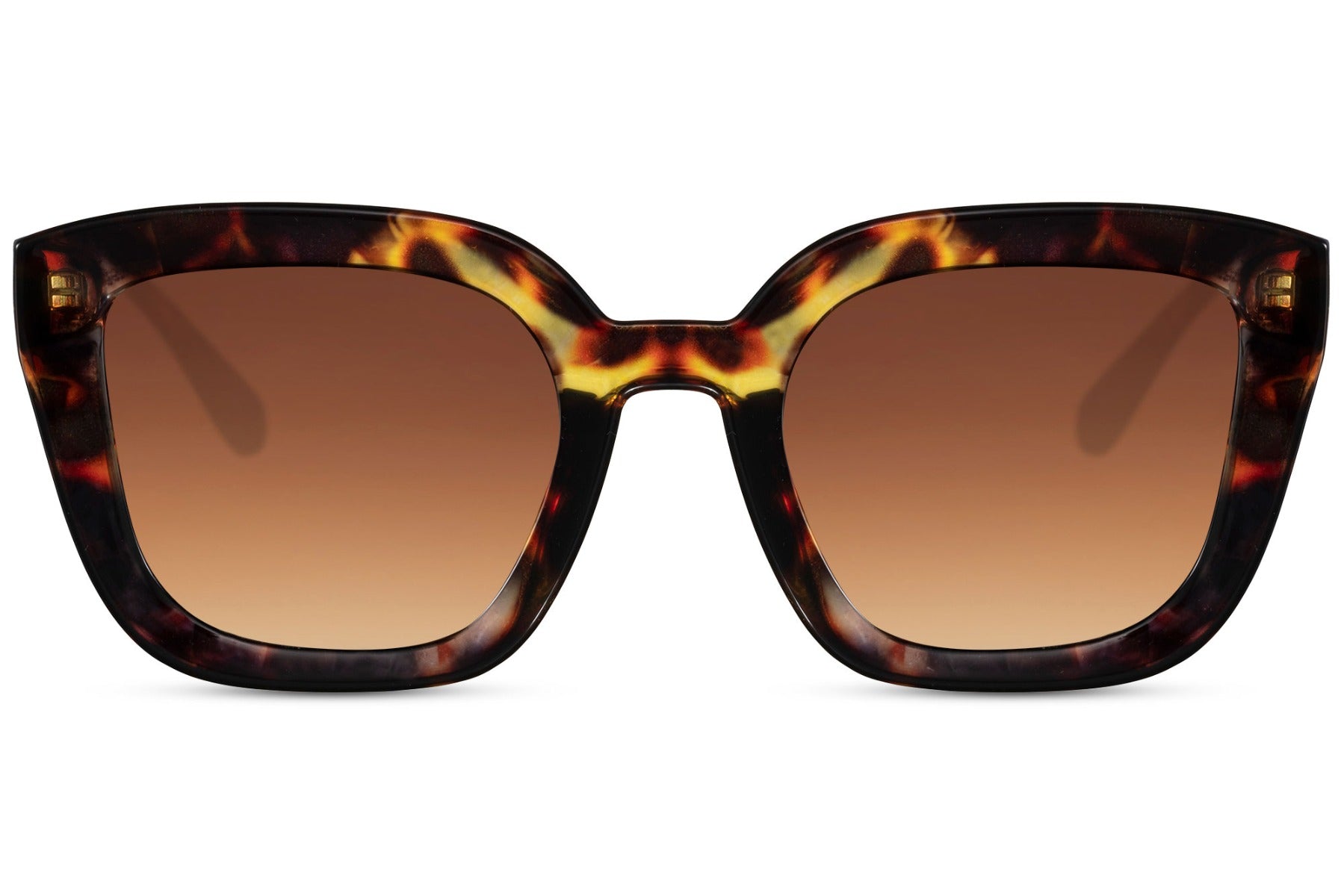 Brown geometric cat eye sunglasses with bold frame shape and tinted lenses for everyday wear