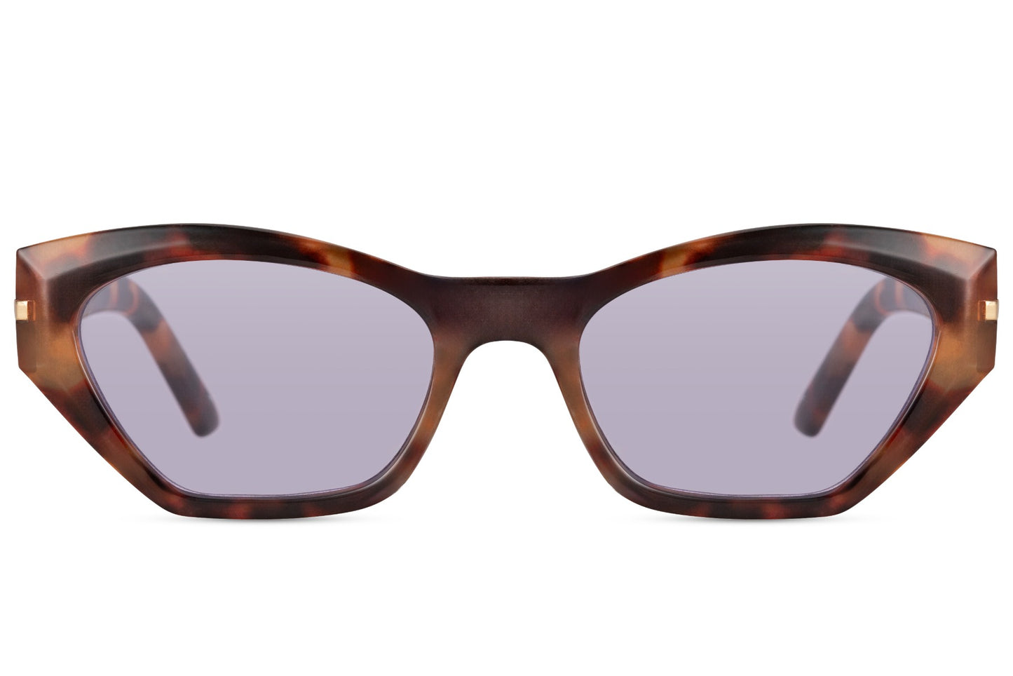 Brown geometric cat eye sunglasses with tinted lenses and modern angular design