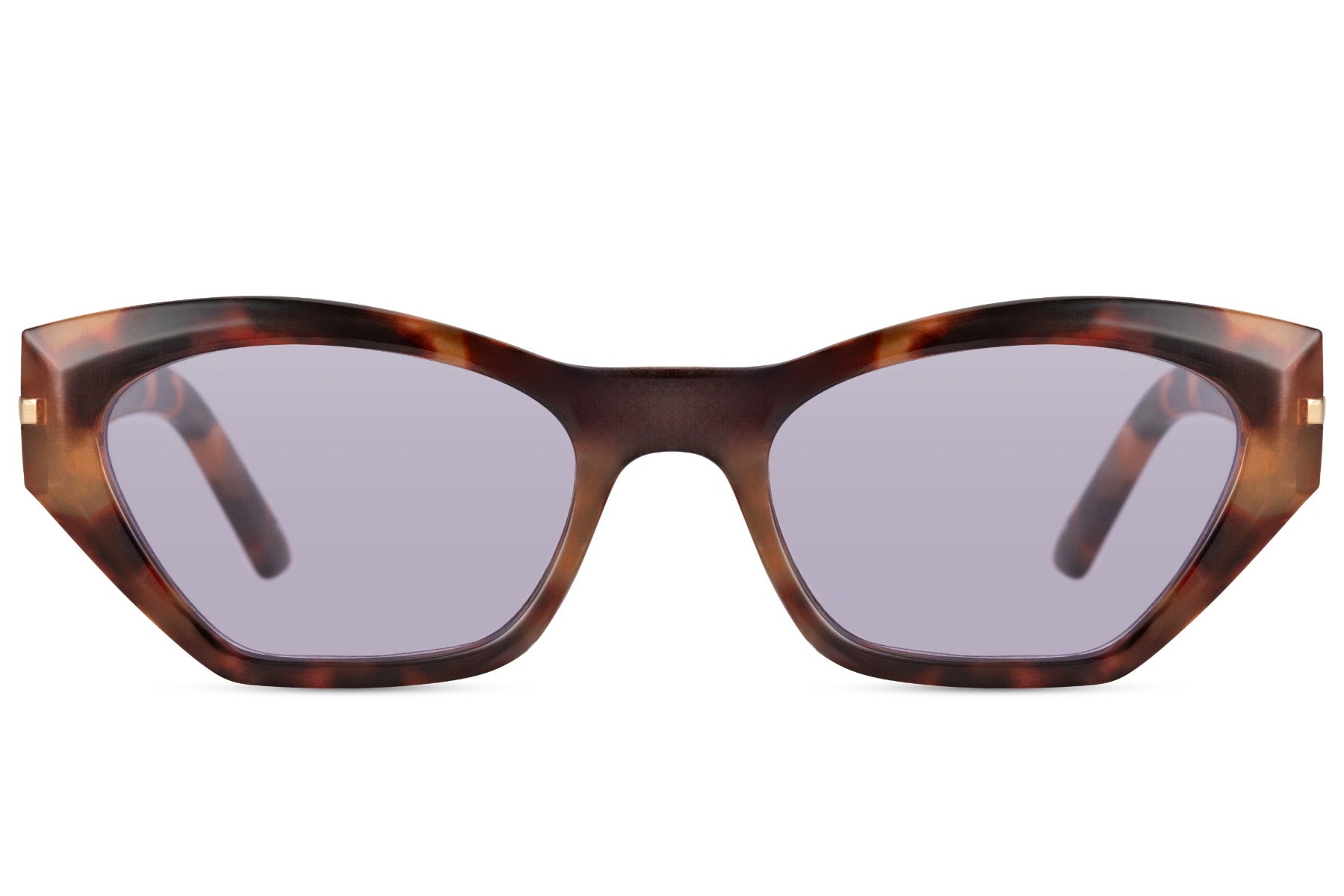 Brown geometric cat eye sunglasses with tinted lenses and modern angular design