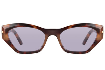 Brown geometric cat eye sunglasses with tinted lenses and modern angular design