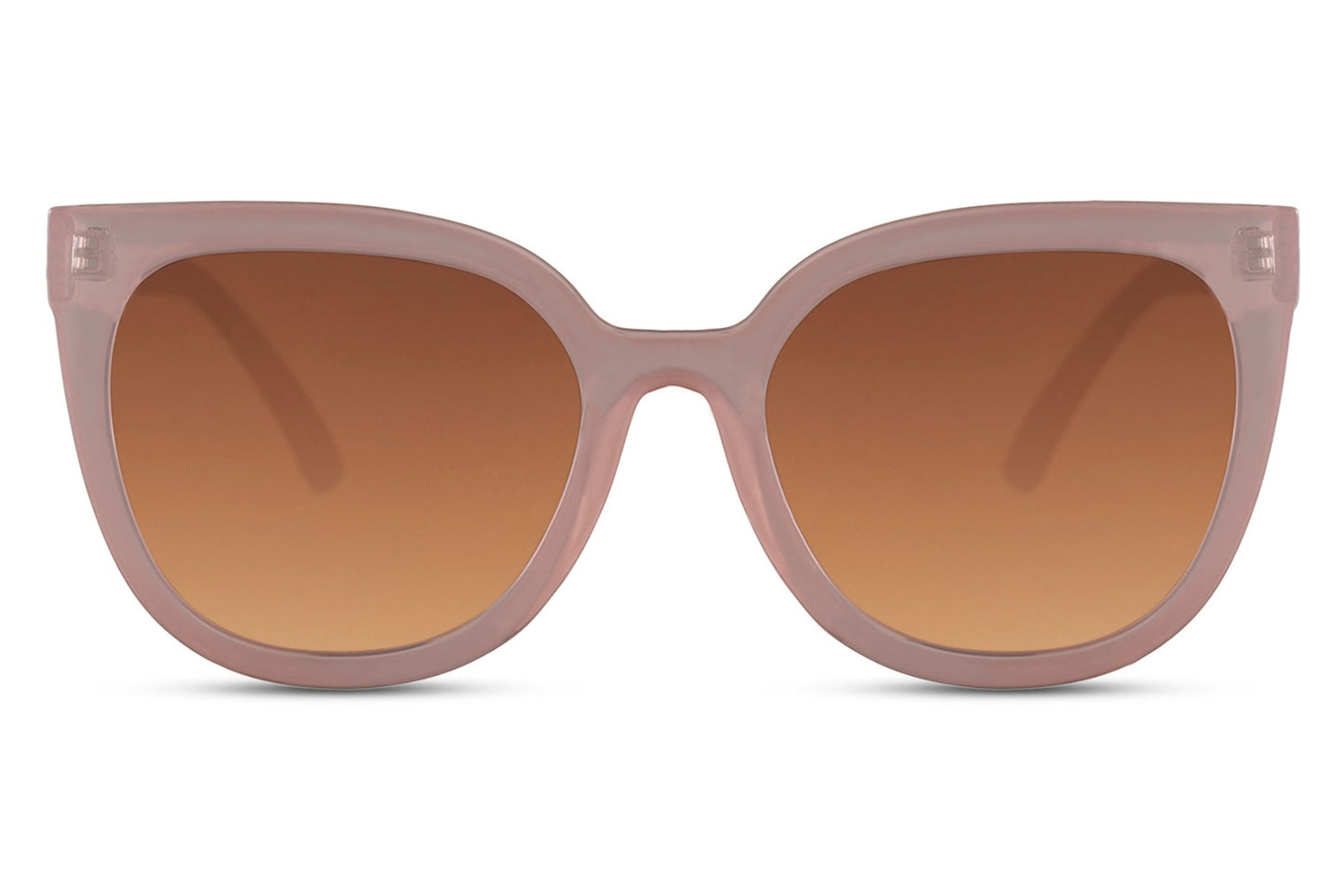 Cat eye sunglasses with brown gradient lenses and oversized frame design
