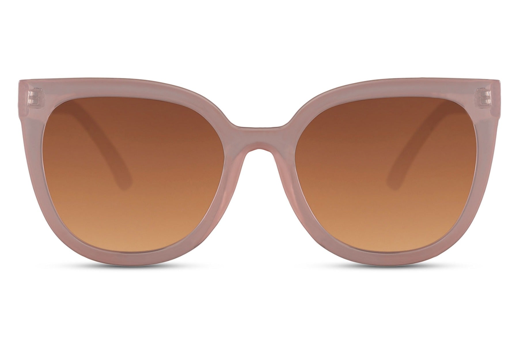 Cat eye sunglasses with brown gradient lenses and oversized frame design