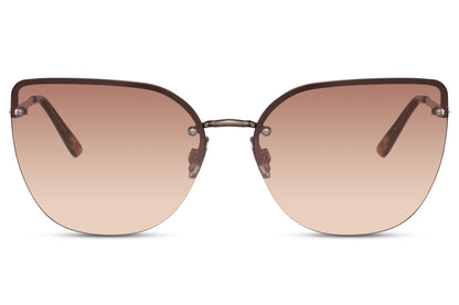 Brown gradient cat eye sunglasses for women with metal frame and classic stylish design