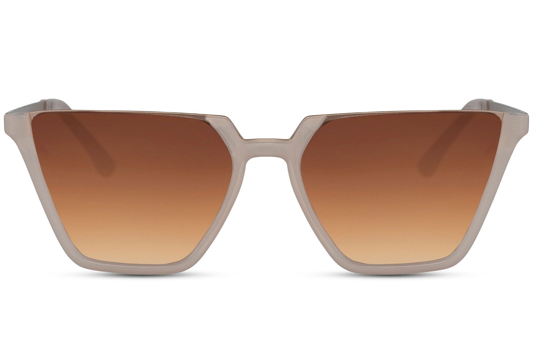 Oversized cat eye sunglasses with brown gradient lenses and slim frame