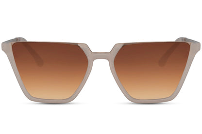 Oversized cat eye sunglasses with brown gradient lenses and slim frame
