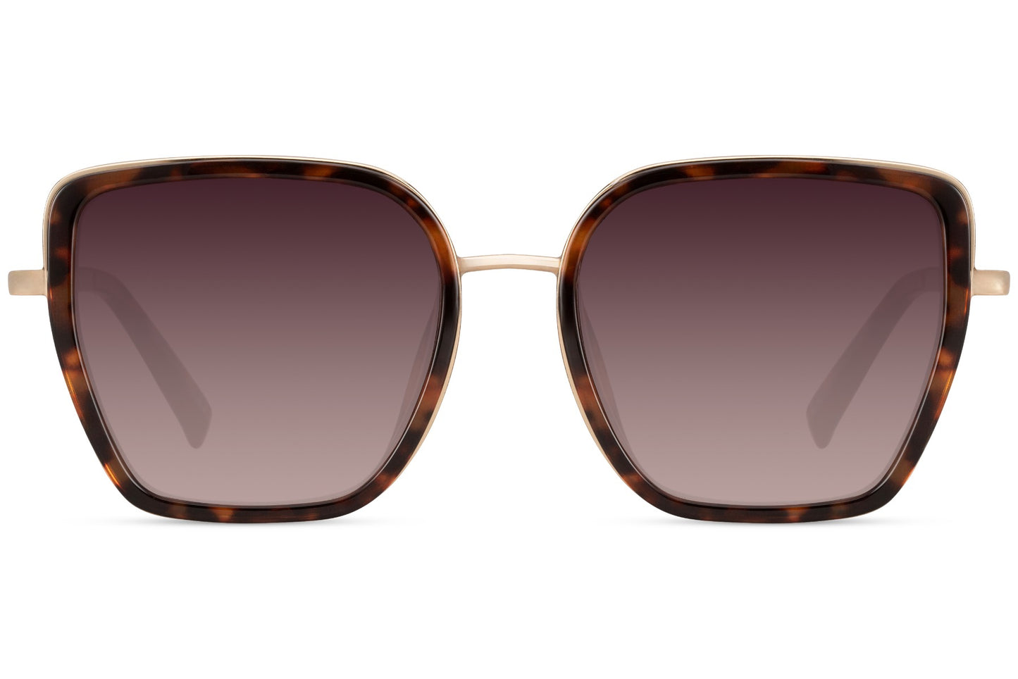 Cat eye sunglasses with brown gradient lenses and lightweight metal frame