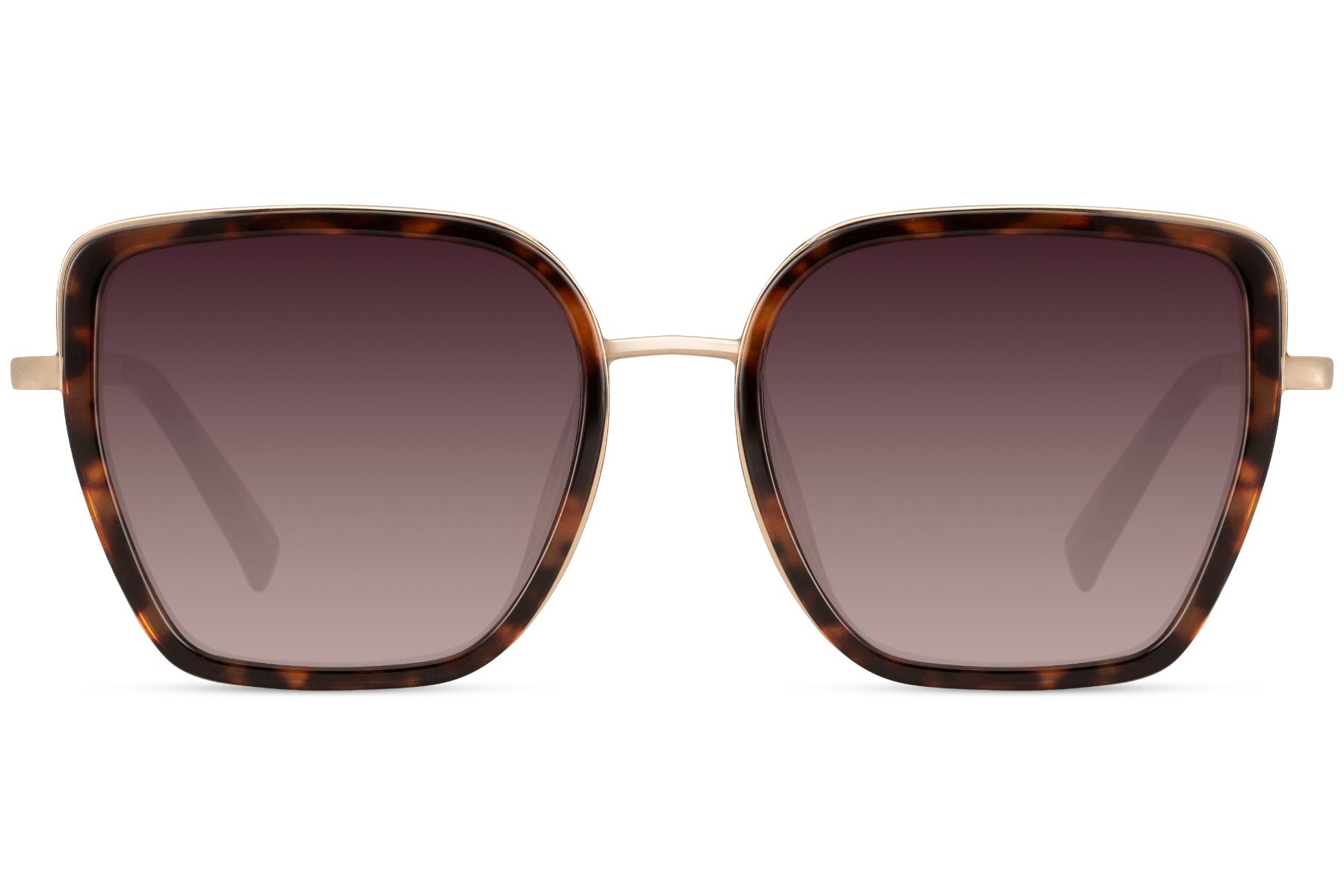Cat eye sunglasses with brown gradient lenses and lightweight metal frame