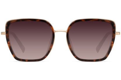 Cat eye sunglasses with brown gradient lenses and lightweight metal frame